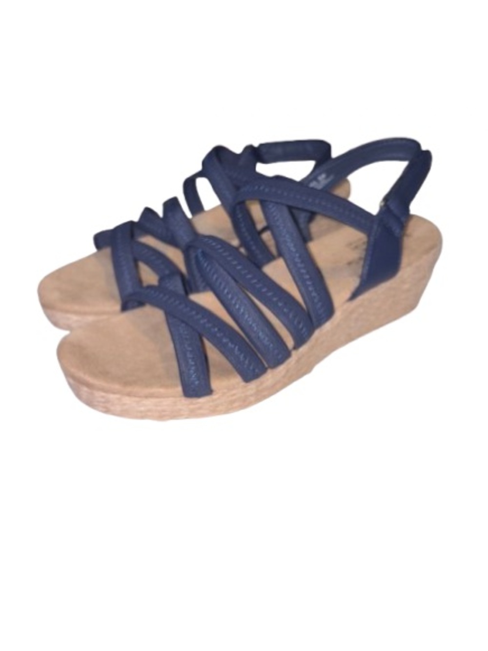 Kim Rogers Cassandra Navy Blue Elastic Strappy Wedge Sandal size 9